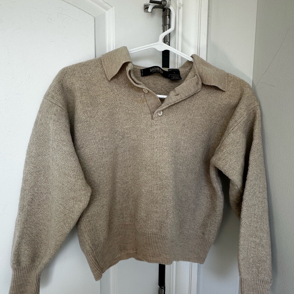 Bachrach Tan Crew Neck Sweater Soft Knit Relaxed Fit